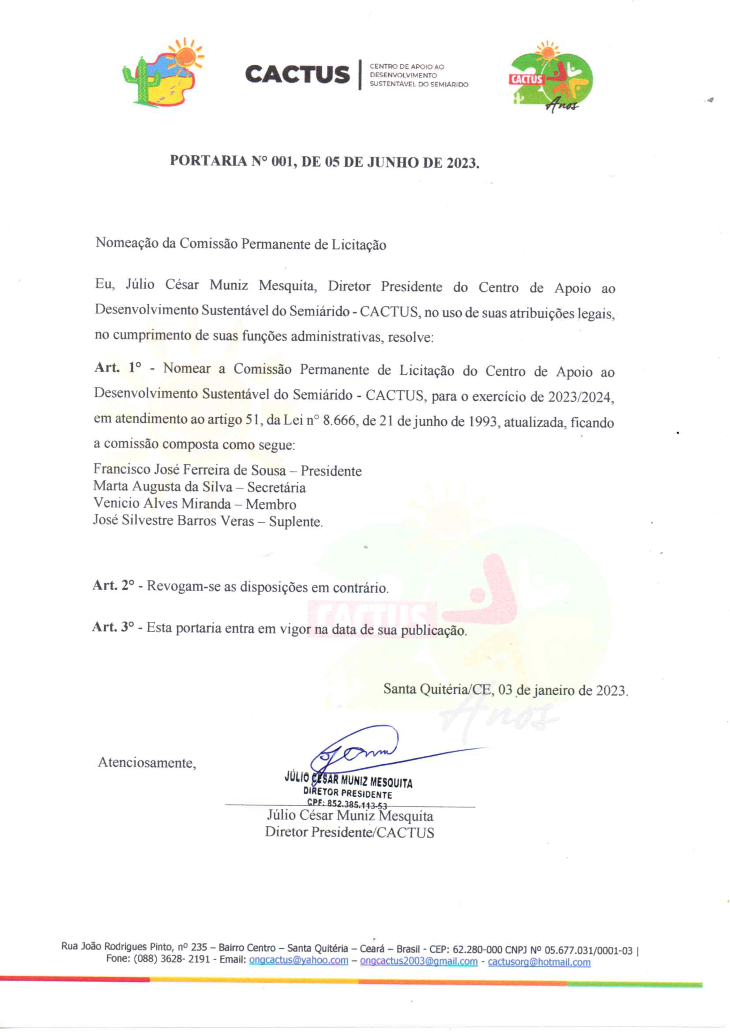 ATO DE NOMEAÇÃO COMISSÃO DE LICITAÇÃO